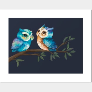 Couple of Owls in Love at Night Posters and Art